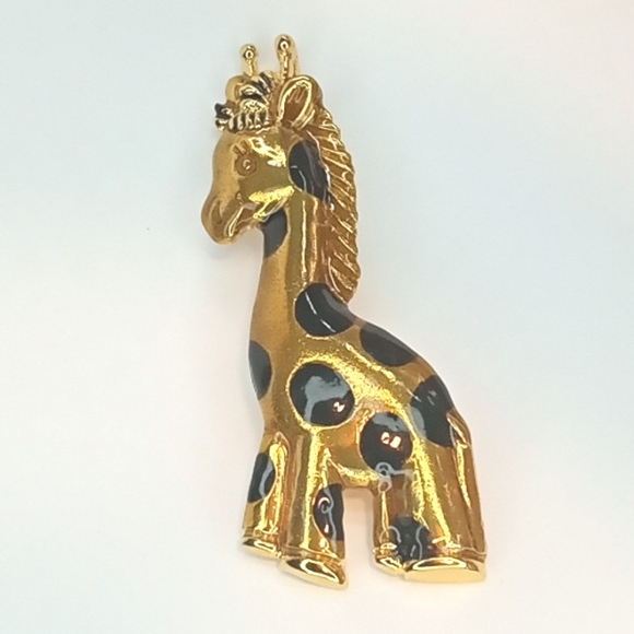 unknown Jewelry - Vintage gold and black enameled giraffe brooch.